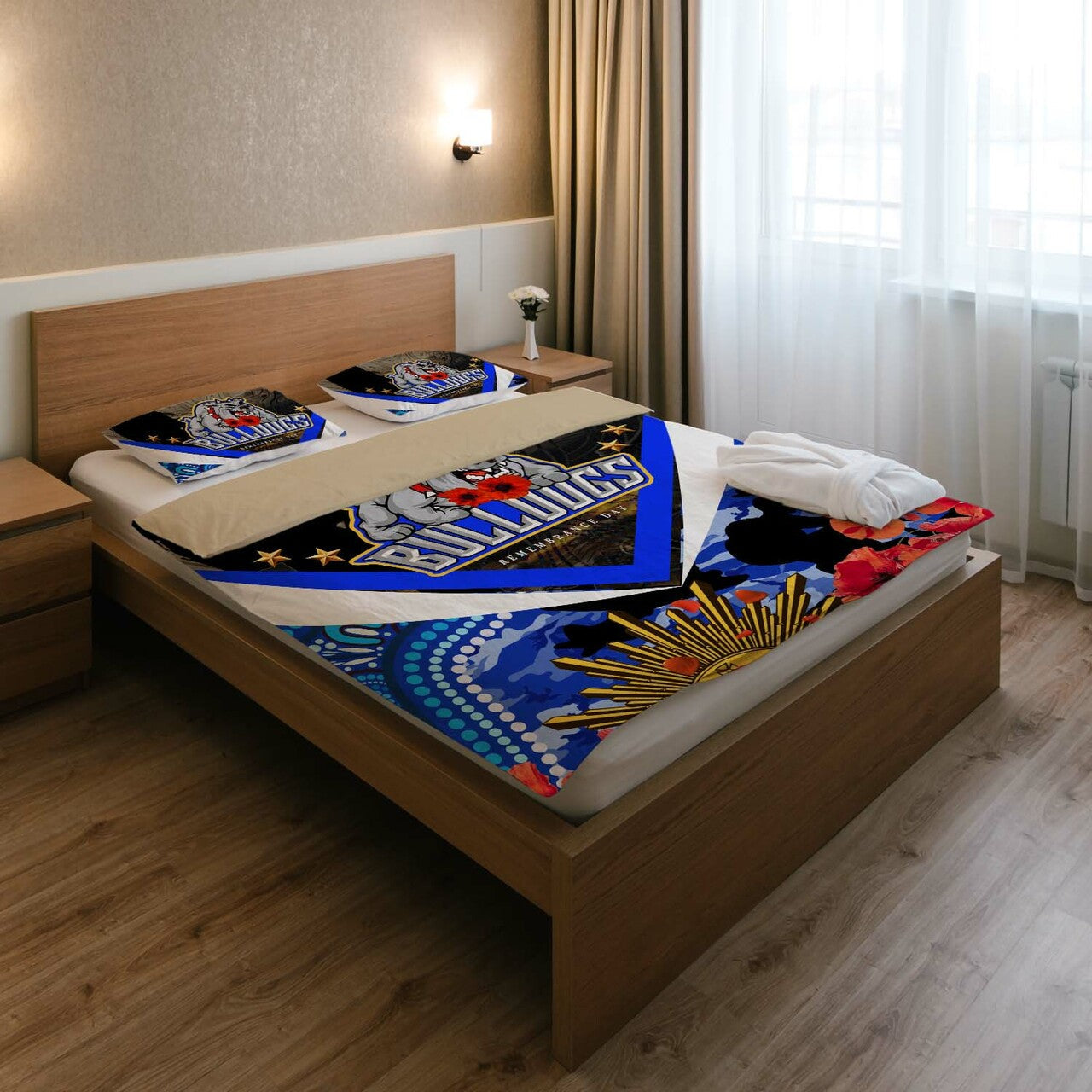 Bulldogs Rugby ANZAC Aboriginal Bedding Set - Poppy Flower Remembrance Day Bedding Set LT10 - Vibe Hoodie Shop