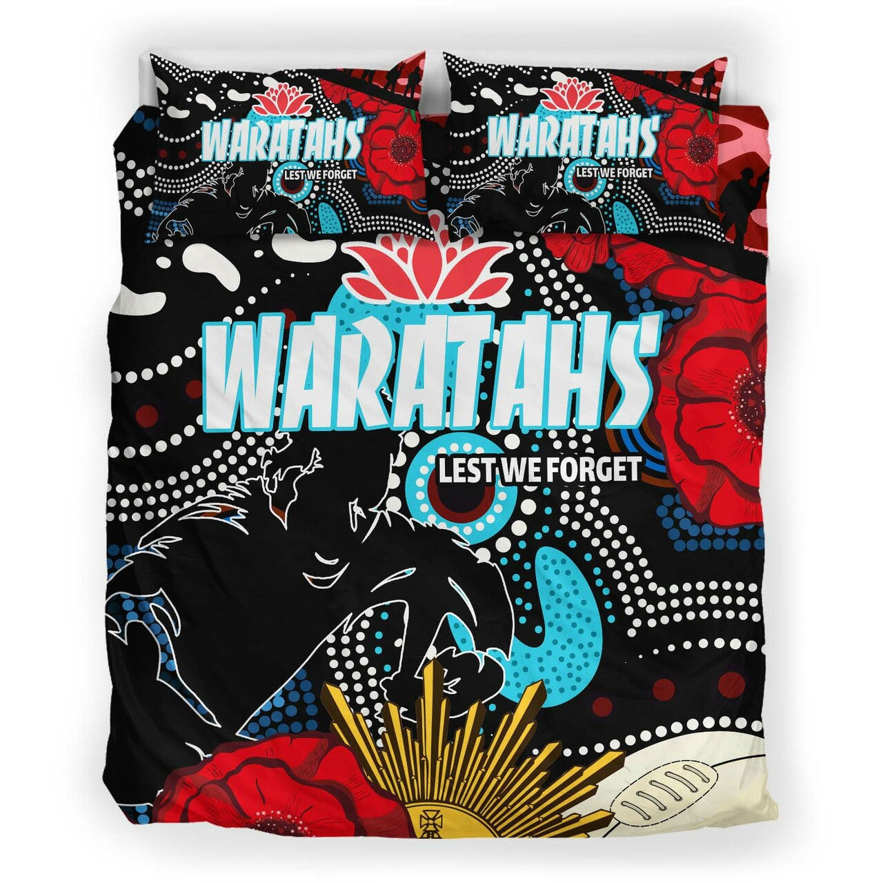 Waratahs Rugby Bedding Set - Indigenous Waratahs ANZAC Day Aboriginal Bedding Set LT10 - Vibe Hoodie Shop