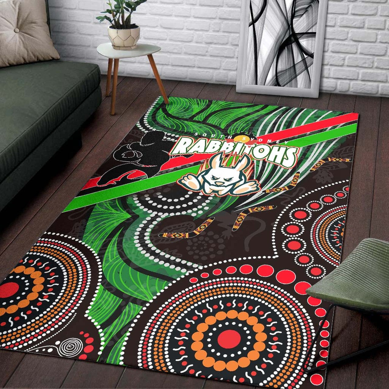 Rabbitohs Rugby ANZAC Aboriginal Rug - Rabbitohs Remembrance Day with Poppy Flower Rug LT10 - Vibe Hoodie Shop