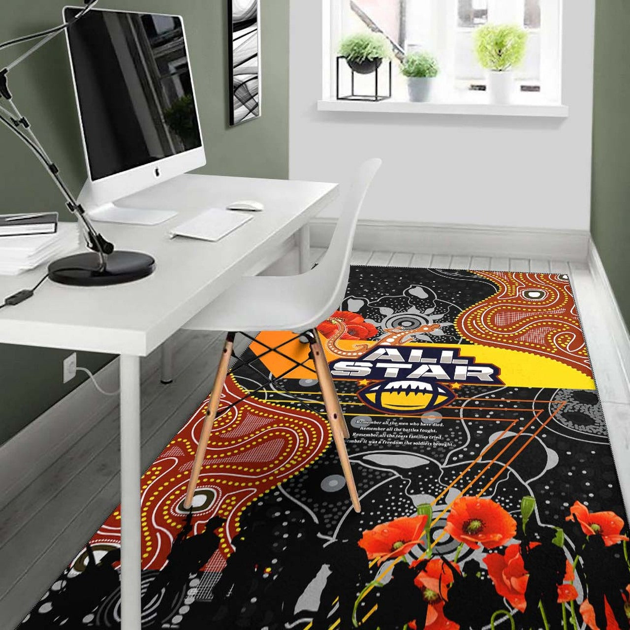 All Stars Rugby ANZAC Aboriginal Area Rug - All Stars with ANZAC Day with Poppy Flower Area Rug LT10 - Vibe Hoodie Shop