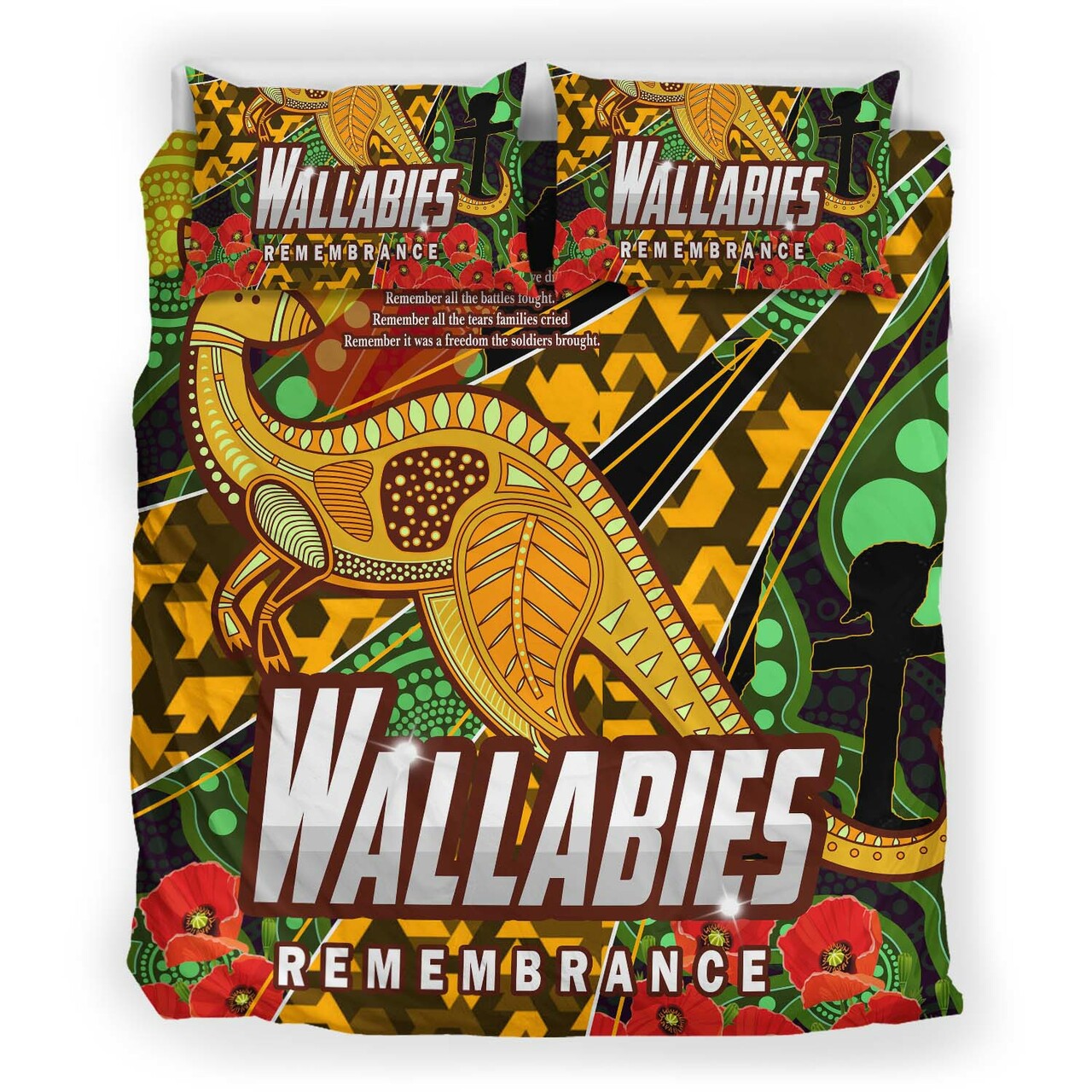Wallabies Rugby Bedding Set - ANZAC Day Aboriginal Wallabies Kangaroo Bedding Set LT10 - Vibe Hoodie Shop