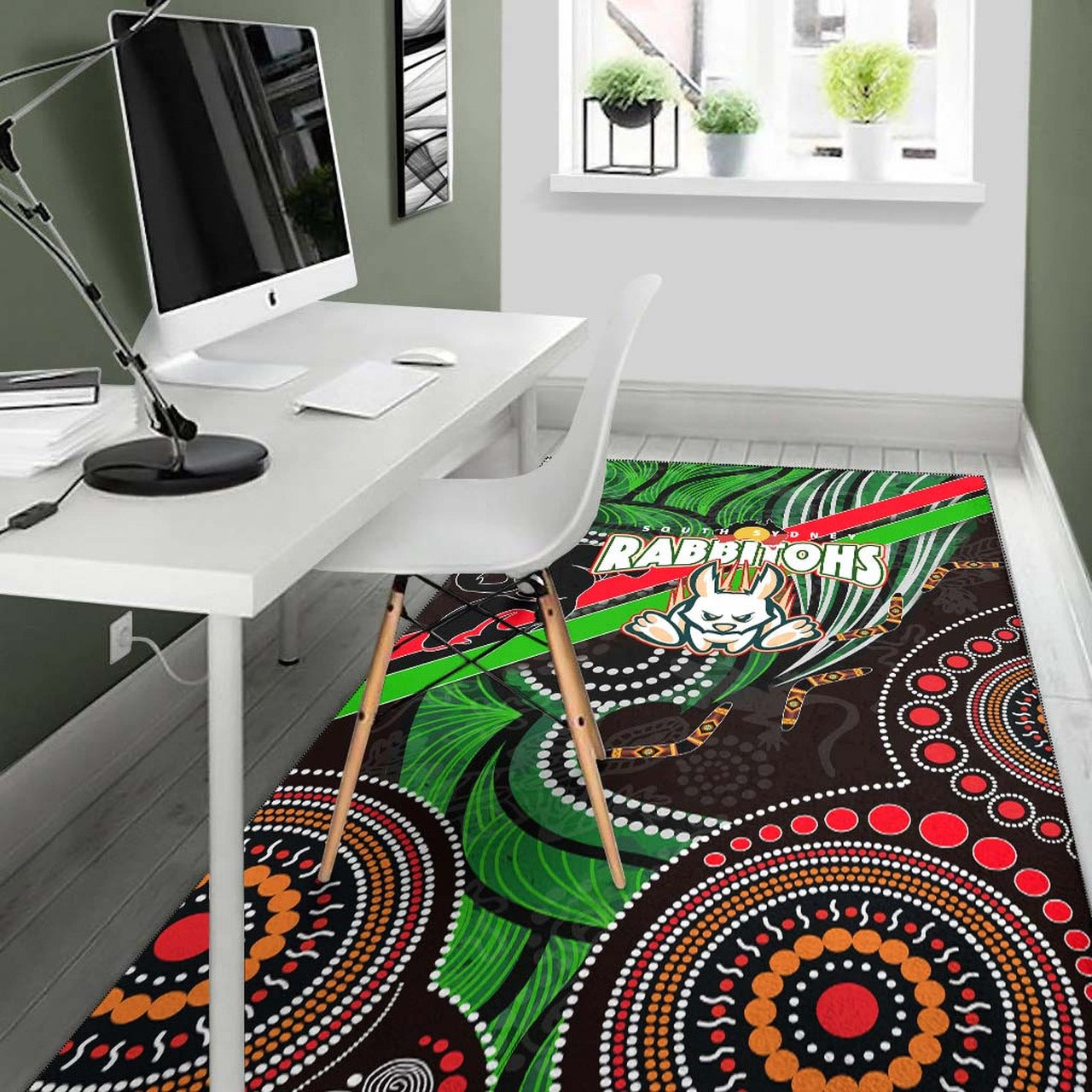 Rabbitohs Rugby ANZAC Aboriginal Rug - Rabbitohs Remembrance Day with Poppy Flower Rug LT10 - Vibe Hoodie Shop