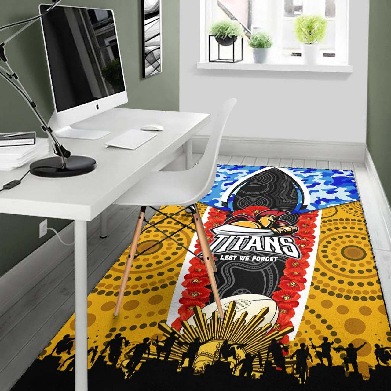 Titans Rugby ANZAC Aboriginal Rug - Titans with Poppy Watercolor Flower Rug LT10 - Vibe Hoodie Shop