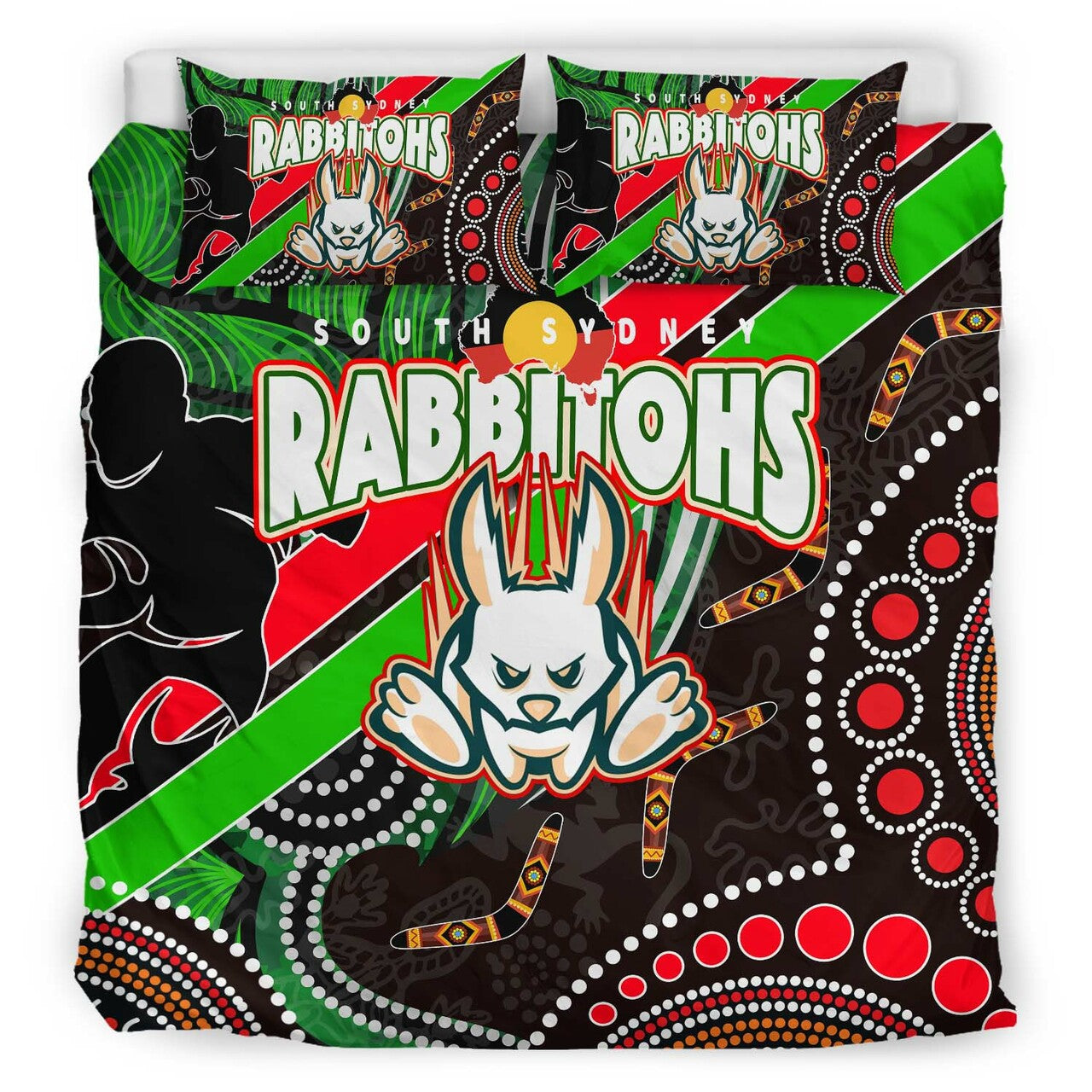 Rabbitohs Rugby ANZAC Aboriginal Bedding Set - Rabbitohs Remembrance Day with Poppy Flower Bedding Set LT10 - Vibe Hoodie Shop
