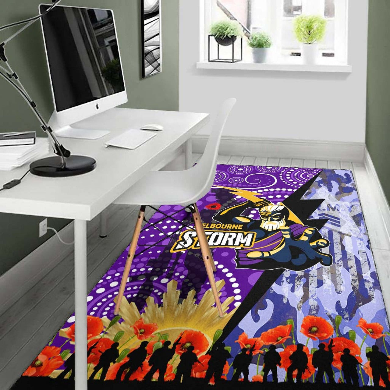 Storm ANZAC Aboriginal Area Rug - Melbourne Storm with Remembrance Day Poppy Flower Area Rug LT10 - Vibe Hoodie Shop