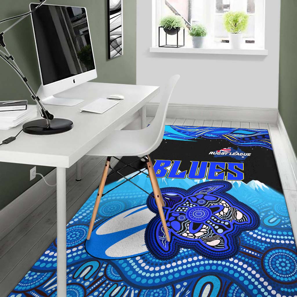 Blues Rugby Area Rug - Blues Rugby League Turtle and Mountain Aboriginal Culture Rug - Vibe Hoodie Shop