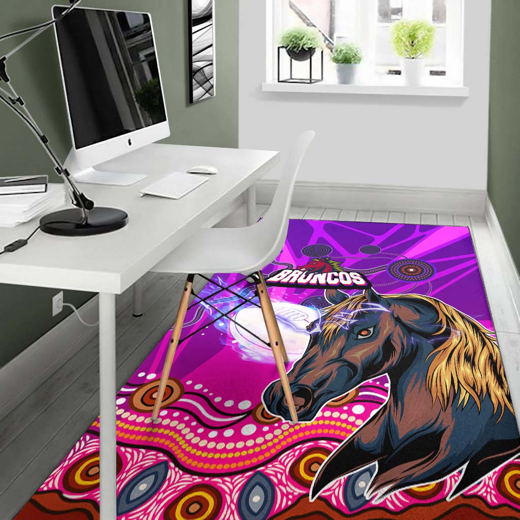 Broncos Rugby Area Rug - Custom Broncos Horse Rugby with Aboriginal Low Poly Style Rug - Vibe Hoodie Shop