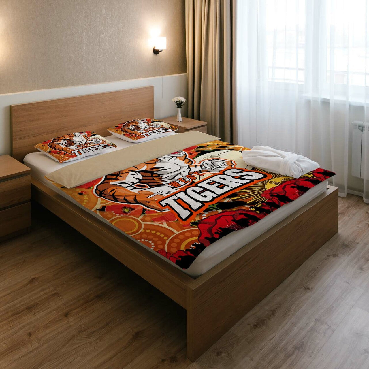 Tigers Rugby ANZAC Aboriginal Bedding Set - Tigers Rugby with Remembrance Day Poppy Flower Bedding Set LT10 - Vibe Hoodie Shop