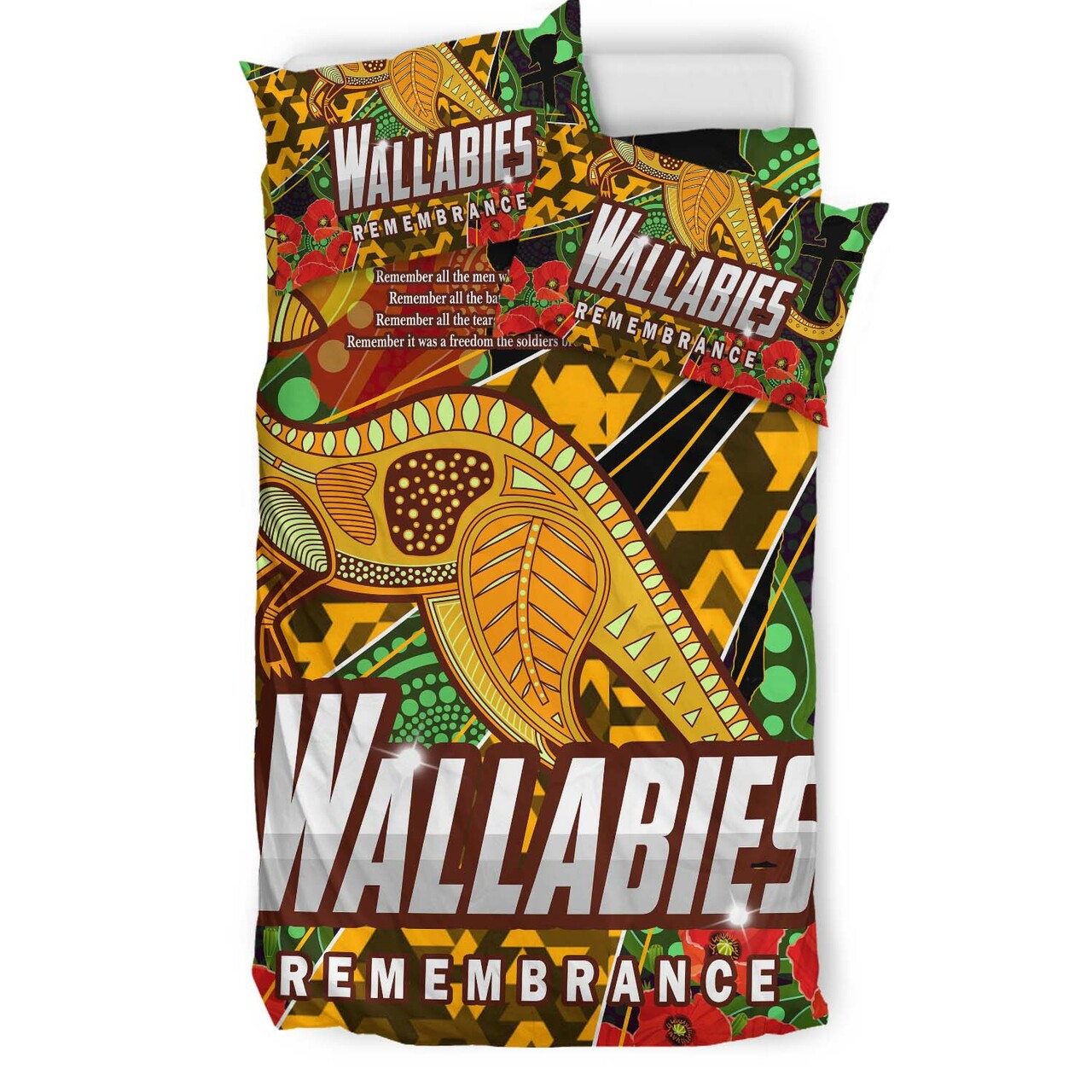 Wallabies Rugby Bedding Set - ANZAC Day Aboriginal Wallabies Kangaroo Bedding Set LT10 - Vibe Hoodie Shop