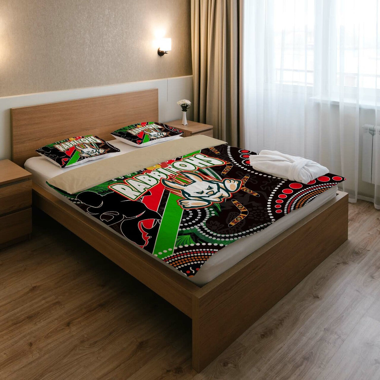 Rabbitohs Rugby ANZAC Aboriginal Bedding Set - Rabbitohs Remembrance Day with Poppy Flower Bedding Set LT10 - Vibe Hoodie Shop