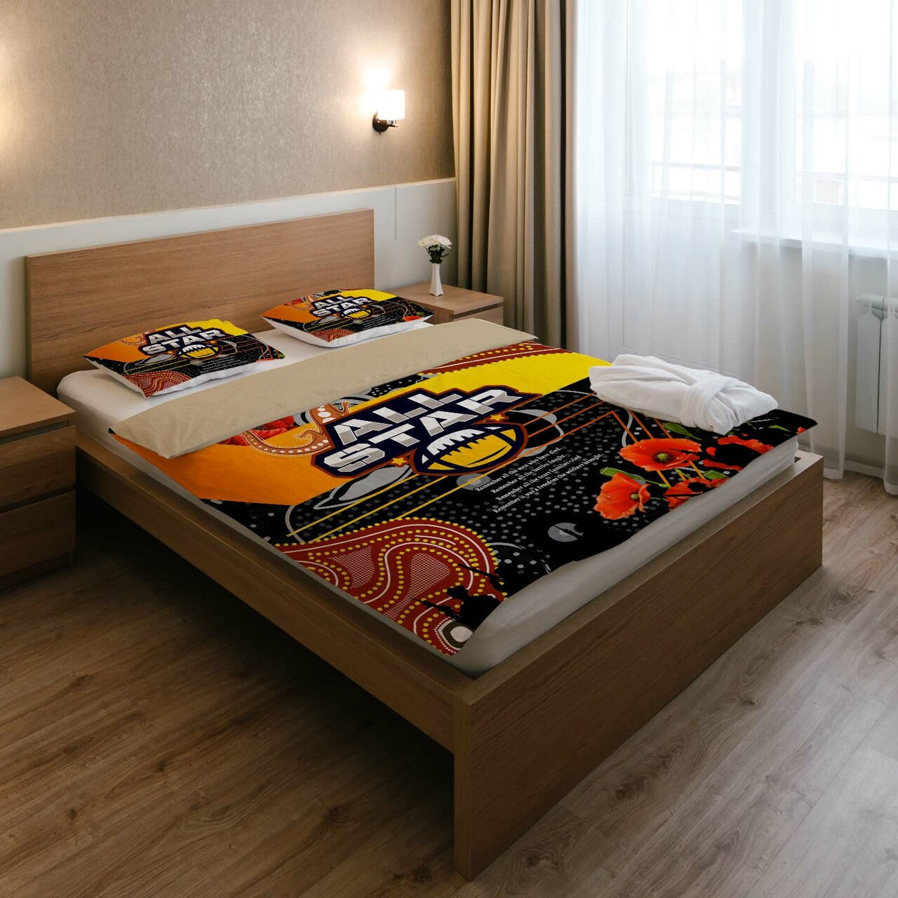 All Stars Rugby ANZAC Aboriginal Bedding Set - All Stars with ANZAC Day with Poppy Flower Bedding Set LT10 - Vibe Hoodie Shop