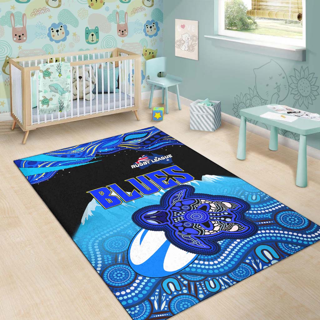 Blues Rugby Area Rug - Blues Rugby League Turtle and Mountain Aboriginal Culture Rug - Vibe Hoodie Shop