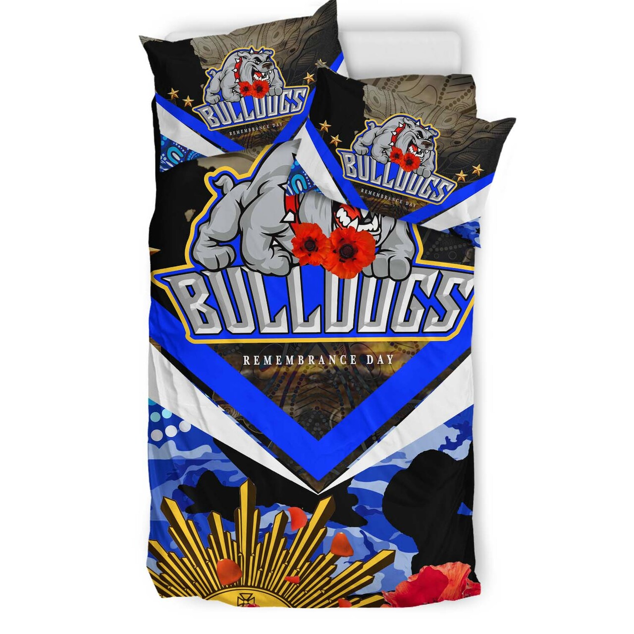 Bulldogs Rugby ANZAC Aboriginal Bedding Set - Poppy Flower Remembrance Day Bedding Set LT10 - Vibe Hoodie Shop