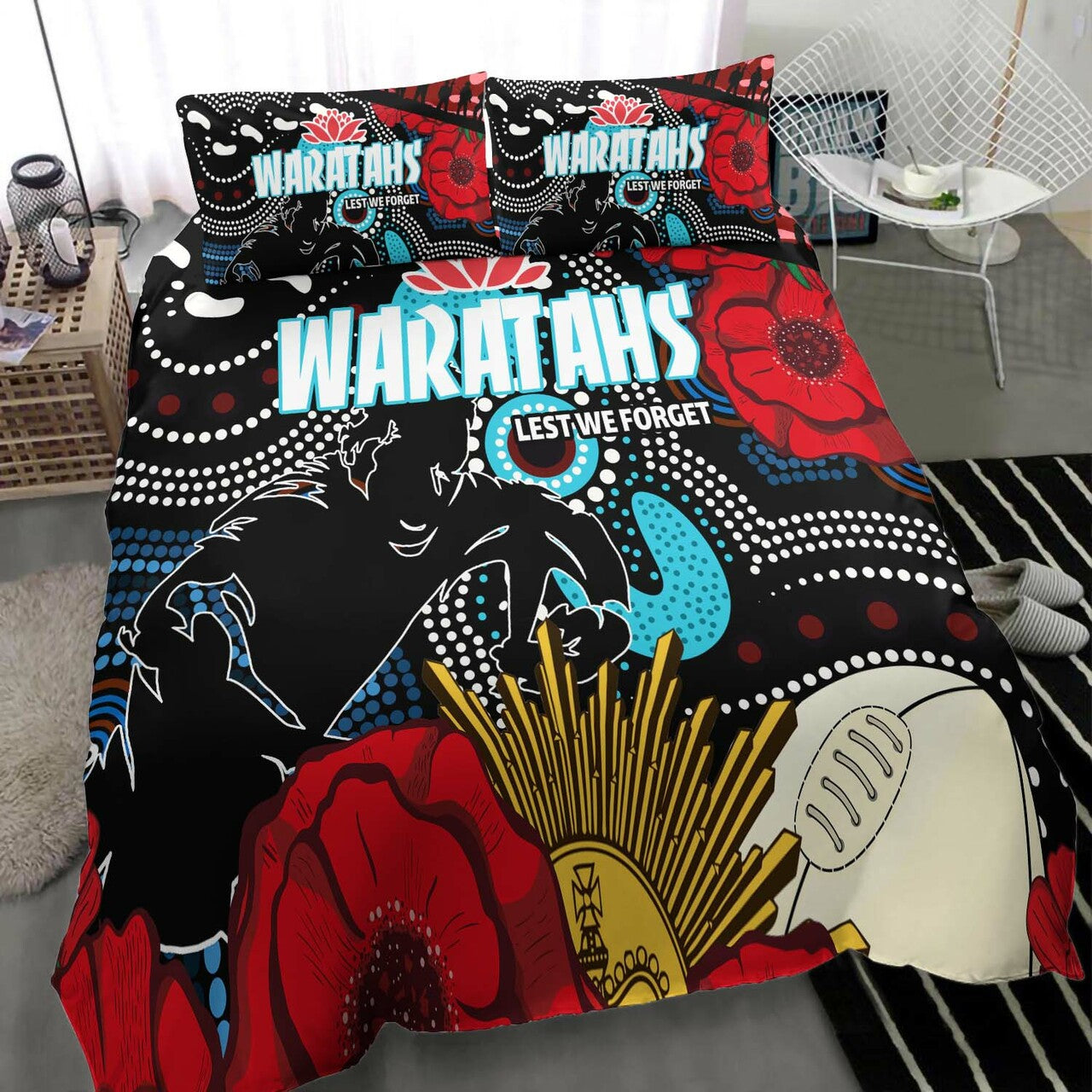 Waratahs Rugby Bedding Set - Indigenous Waratahs ANZAC Day Aboriginal Bedding Set LT10 - Vibe Hoodie Shop