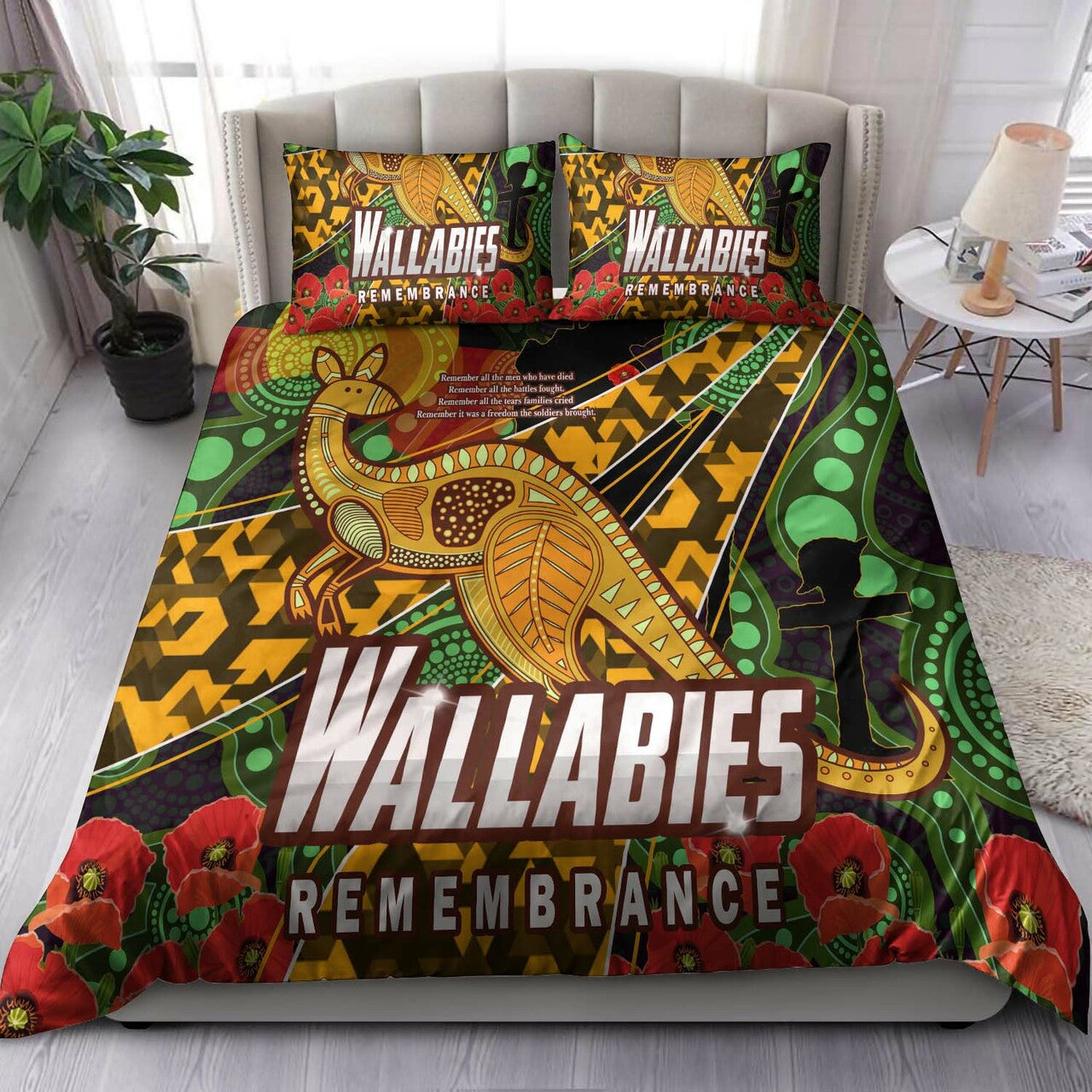 Wallabies Rugby Bedding Set - ANZAC Day Aboriginal Wallabies Kangaroo Bedding Set LT10 - Vibe Hoodie Shop
