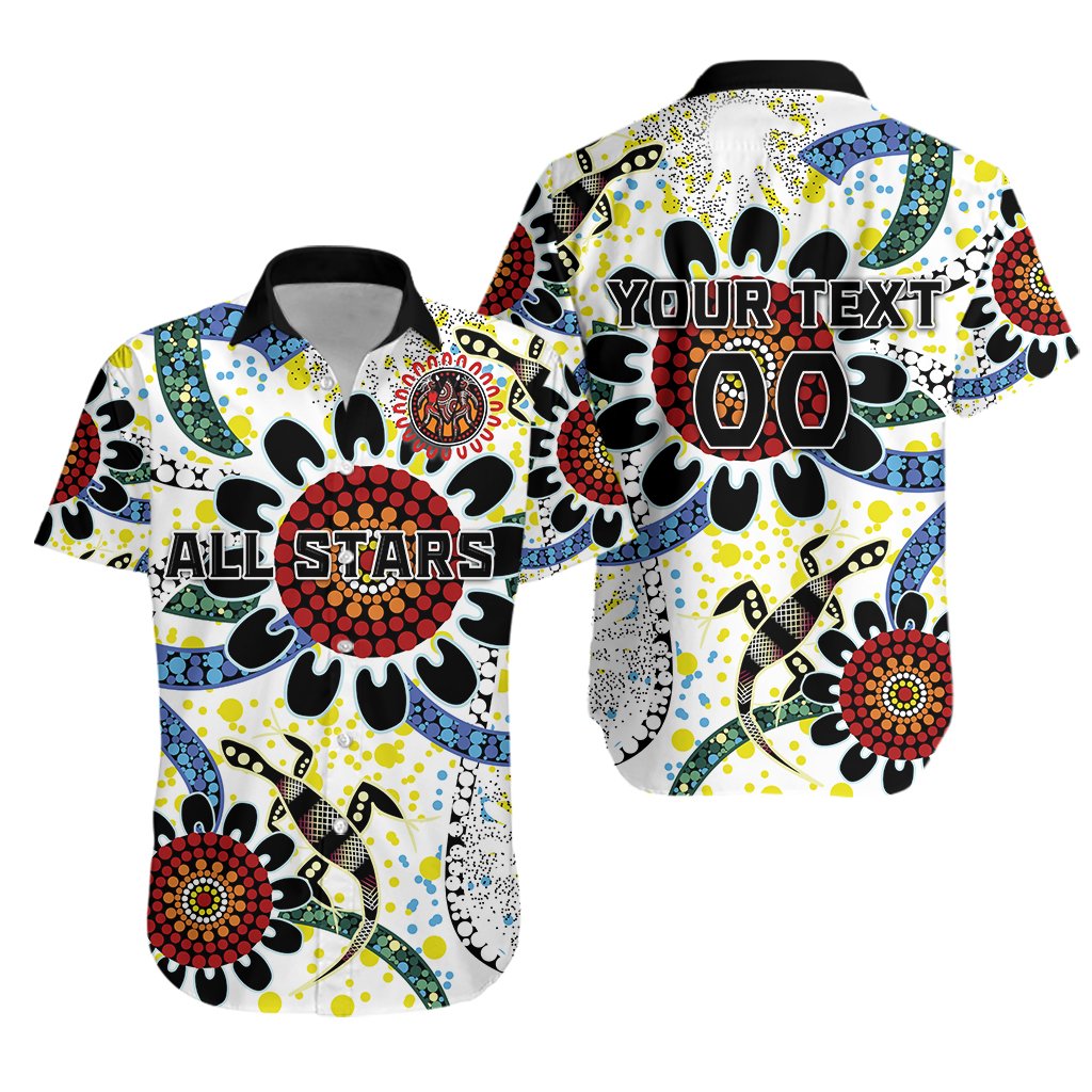 (Custom Personalised) Australia Indigenous Rugby Hawaiian Shirt All Stars Sporty Style - White, Custom Text And Number - Vibe Hoodie Shop