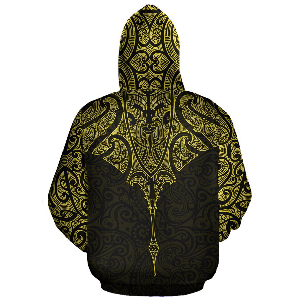 New Zealand Hoodie Manta Maori Ta Moko Yellow - Vibe Hoodie Shop