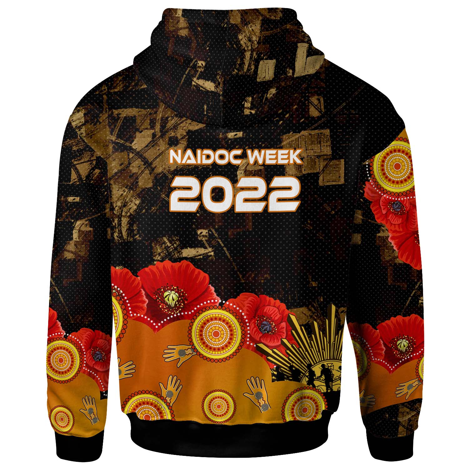 Australia Anzac Day and NAIDOC Week 2023 Hoodie - Poppy Flower with Aboriginal Inspired Style and Turtle Indigenous Hoodie - Vibe Hoodie Shop