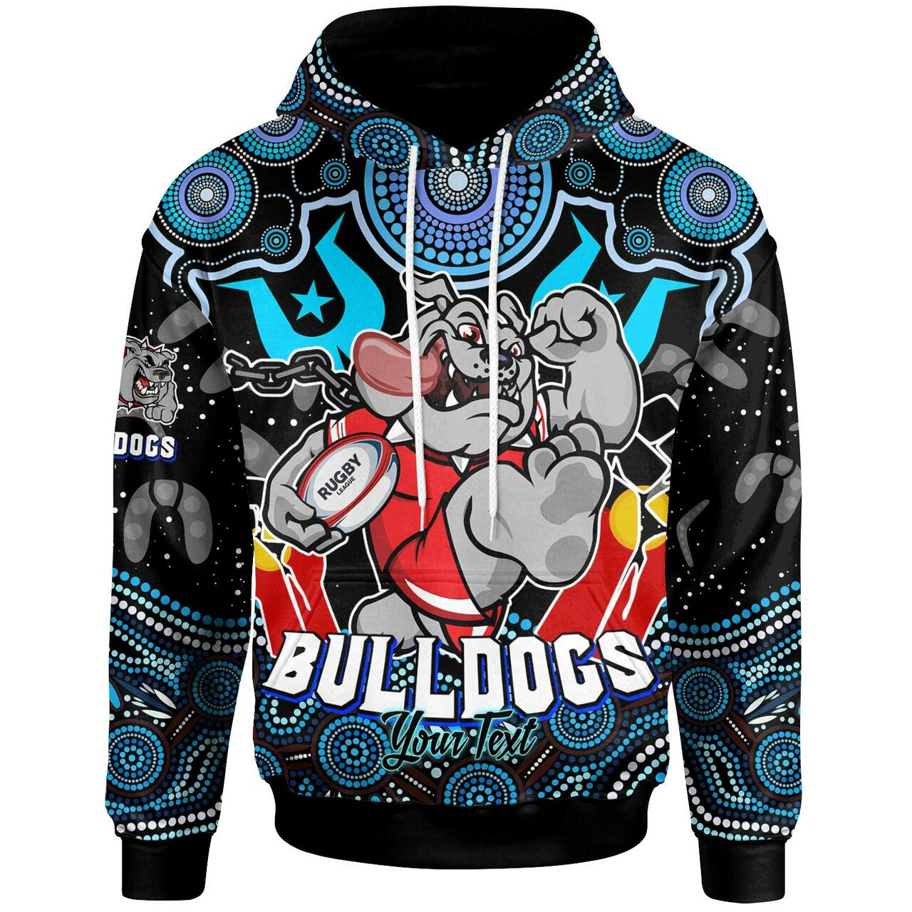 Bulldogs Rugby Hoodie - NAIDOC Week Bulldogs Torres Strait and Rugby Ball Aboriginal Patterns RLT12 - Vibe Hoodie Shop