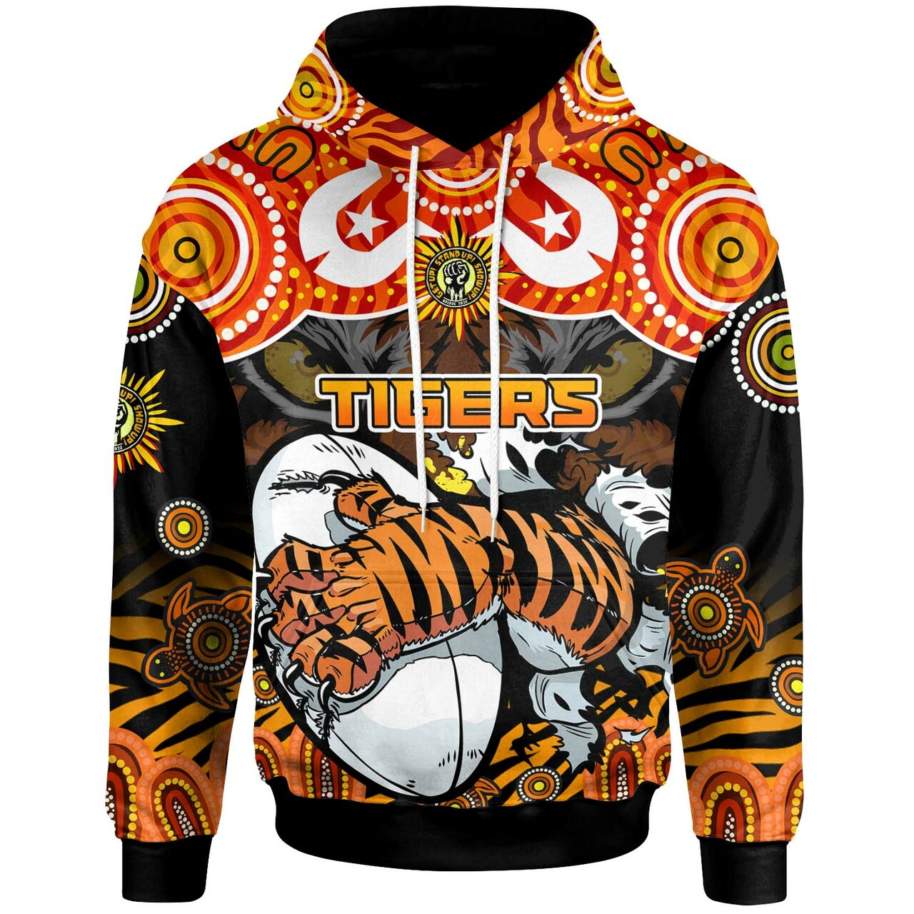 Tigers Rugby Hoodie - Custom NAIDOC Week and Torres Strait Islands with Aboriginal Culture Dot Painting Hoodie RLT12 - Vibe Hoodie Shop