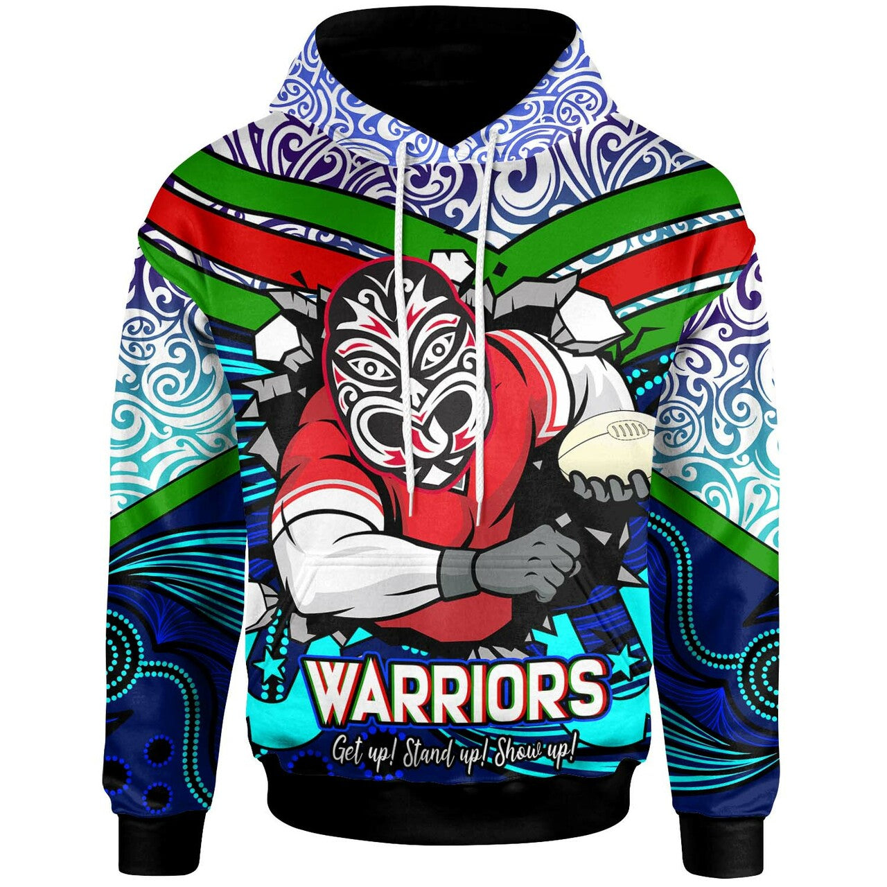 Warrior Rugby Hoodie - Custom NAIDOC Week Celebrations Maori Pattern with Torres Strait and Aboriginal Style Hoodie RLT12 - Vibe Hoodie Shop