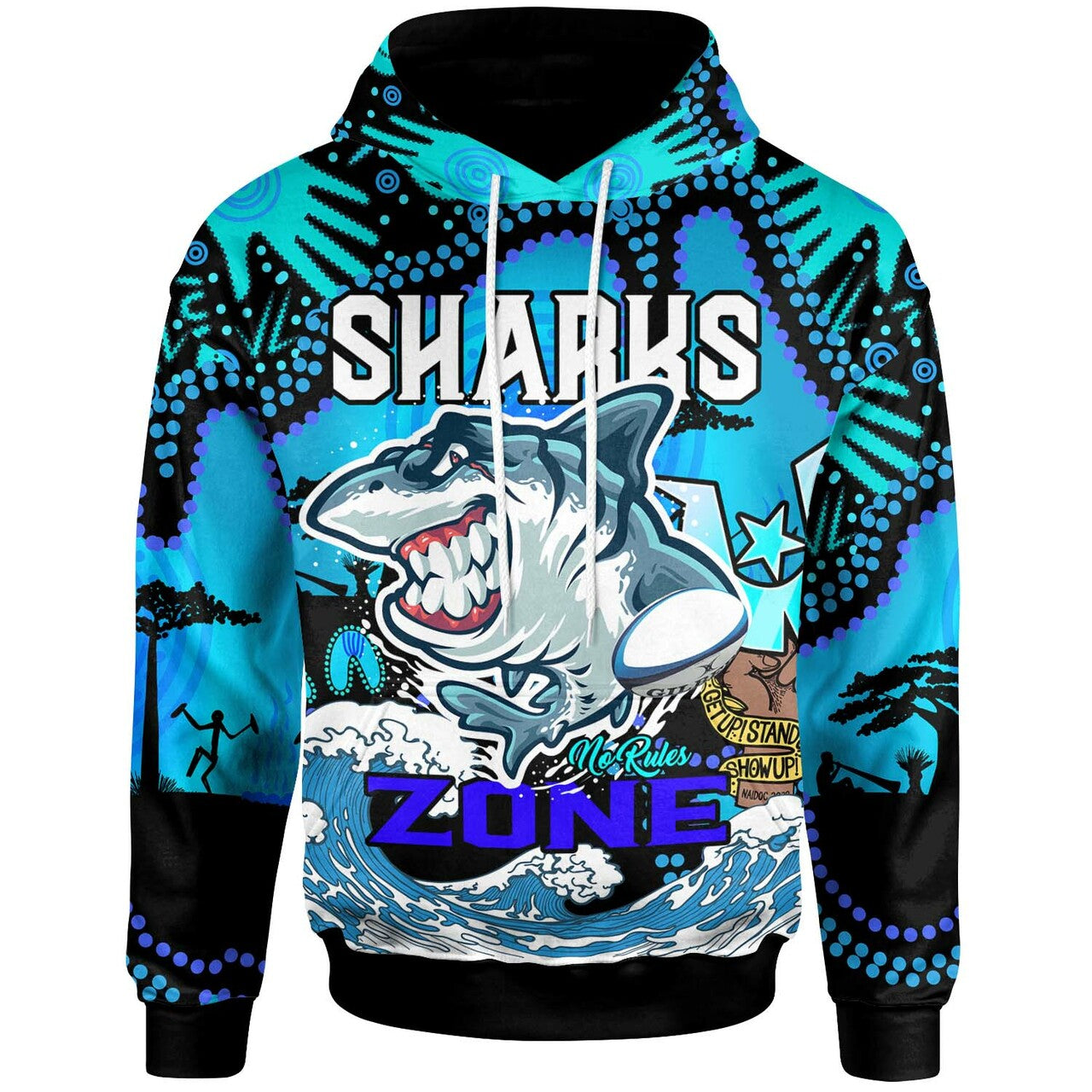 Sharks Rugby Hoodie - NAIDOC Sharks No Rules Zone Rugby Ball Torres Strait with Aboriginal Culture RLT12 - Vibe Hoodie Shop