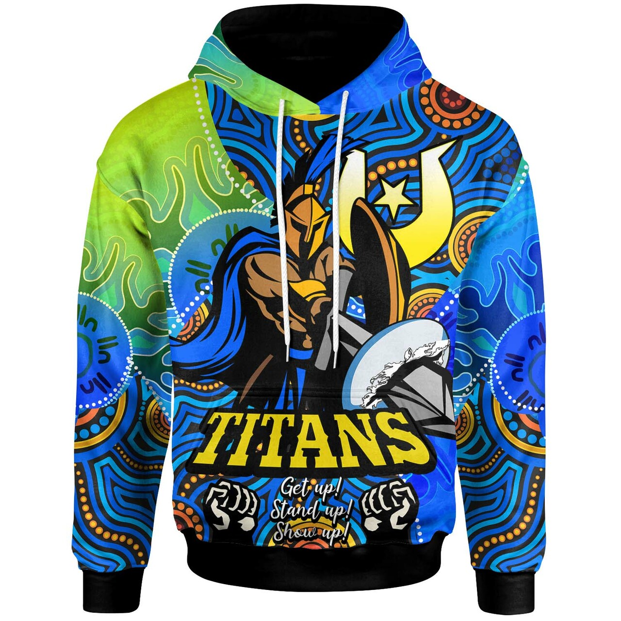 Titans Rugby Hoodie - Custom Titans Rugby NAIDOC Week and Torres Strait Islands with Aboriginal Dot Painting Style Hoodie RLT12 - Vibe Hoodie Shop