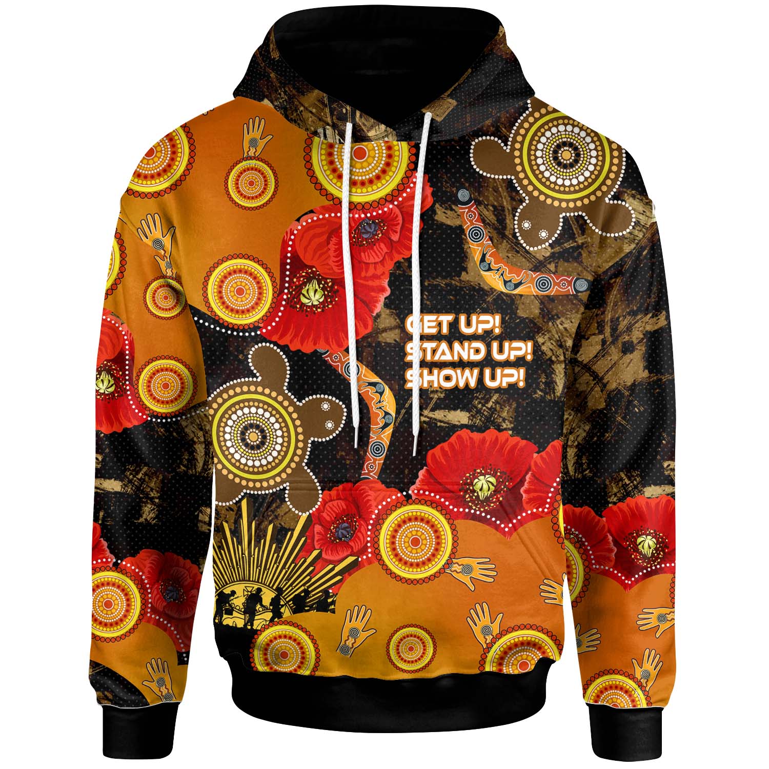 Australia Anzac Day and NAIDOC Week 2023 Hoodie - Poppy Flower with Aboriginal Inspired Style and Turtle Indigenous Hoodie - Vibe Hoodie Shop