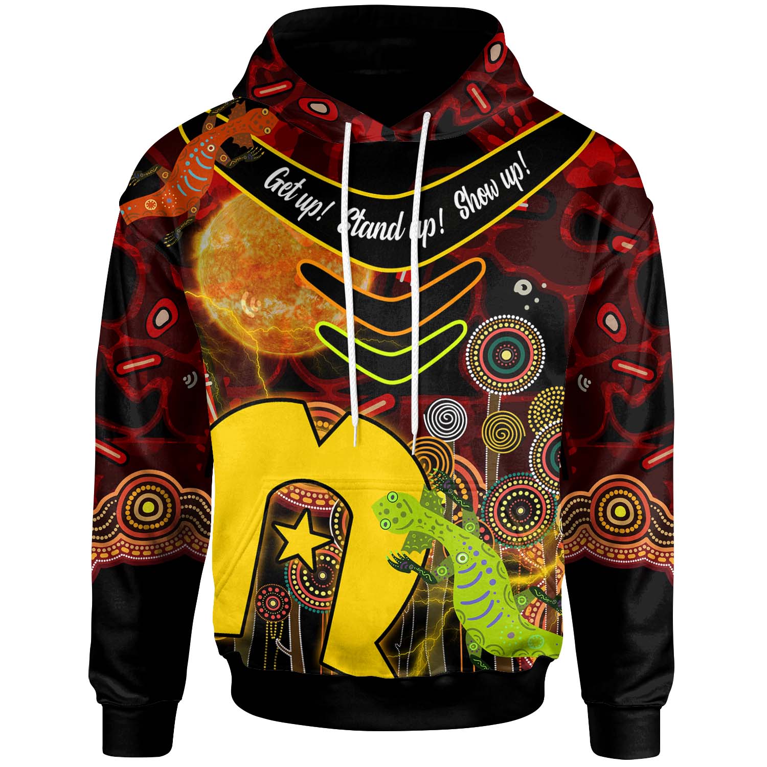 Australia NAIDOC Week 2023 Hoodie - Boomerang Aboriginal Inspired Naidoc Week and Torres Strait Flag "Get up! Stand up! Show up!" Hoodie - Vibe Hoodie Shop