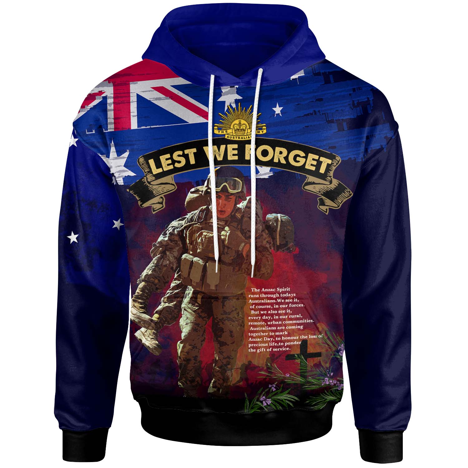 Australia Anzac Day Hoodie - Custom Lest We Forget Rosemary Soldier Anzac Spirit Hoodie - Vibe Hoodie Shop