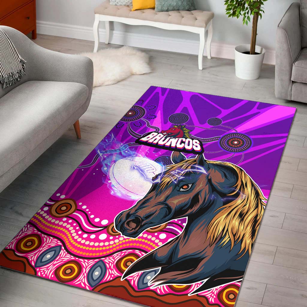 Broncos Rugby Area Rug - Custom Broncos Horse Rugby with Aboriginal Low Poly Style Rug - Vibe Hoodie Shop