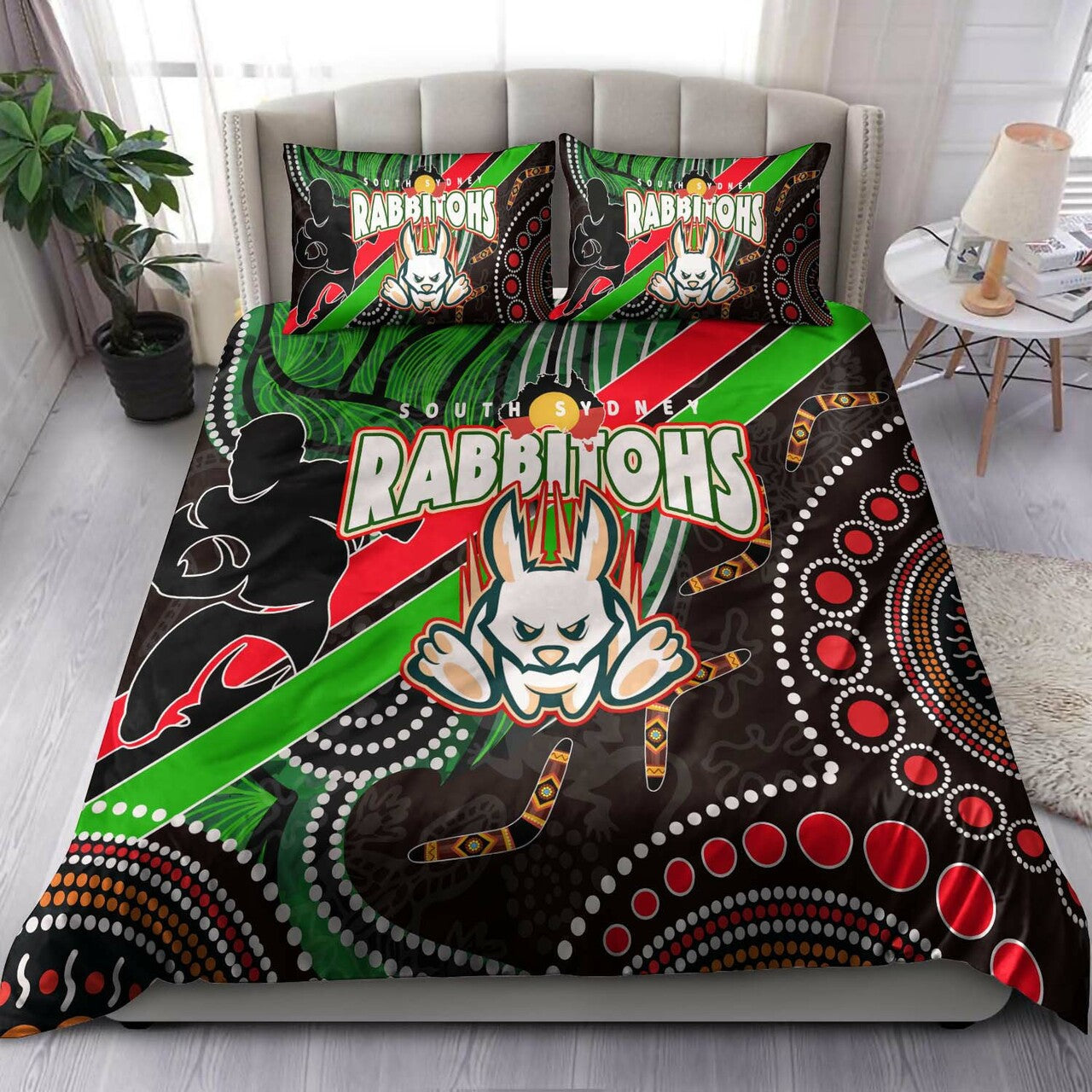 Rabbitohs Rugby ANZAC Aboriginal Bedding Set - Rabbitohs Remembrance Day with Poppy Flower Bedding Set LT10 - Vibe Hoodie Shop