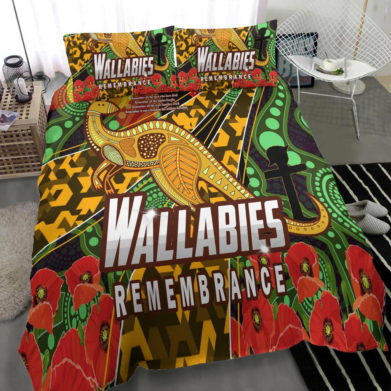 Wallabies Rugby Bedding Set - ANZAC Day Aboriginal Wallabies Kangaroo Bedding Set LT10 - Vibe Hoodie Shop