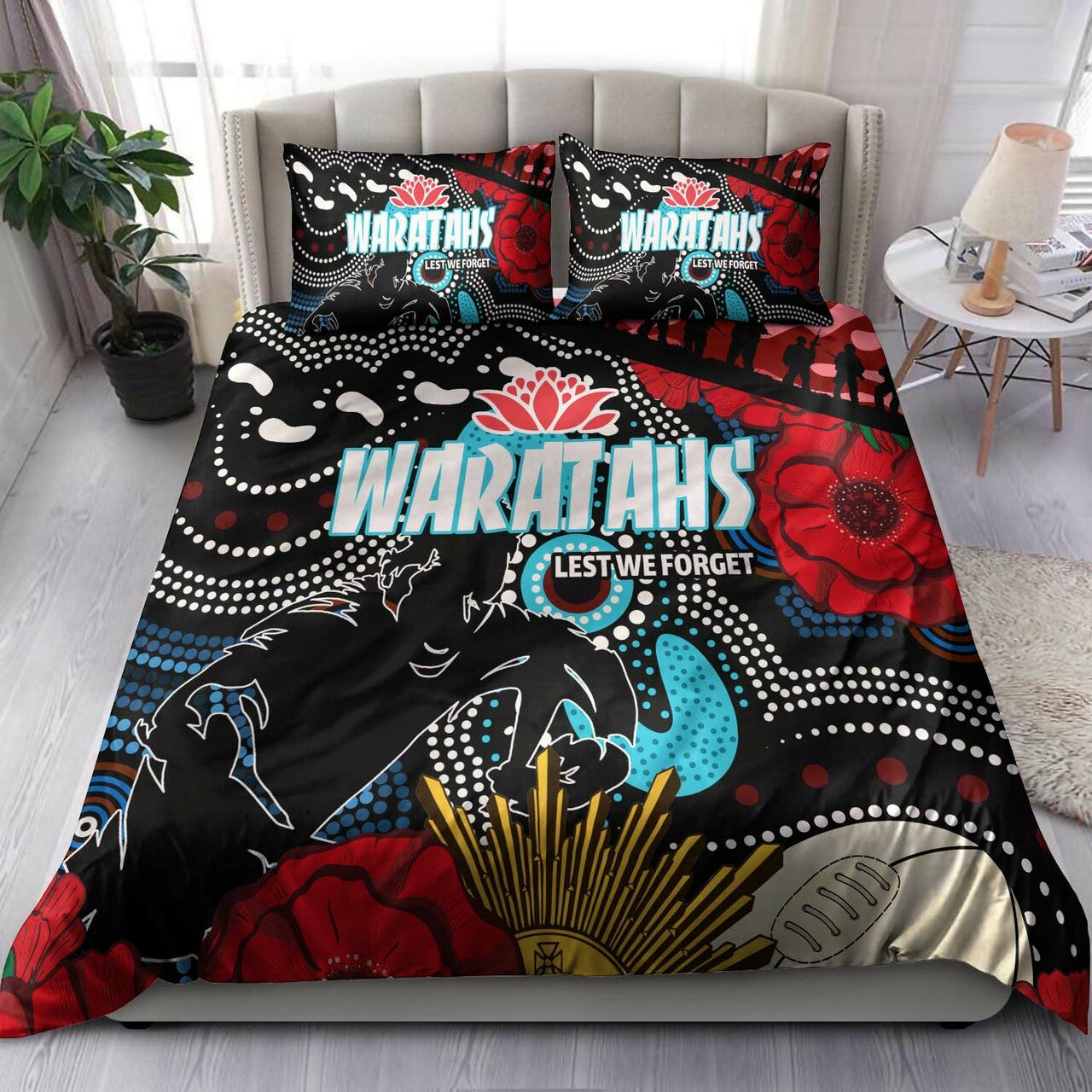 Waratahs Rugby Bedding Set - Indigenous Waratahs ANZAC Day Aboriginal Bedding Set LT10 - Vibe Hoodie Shop