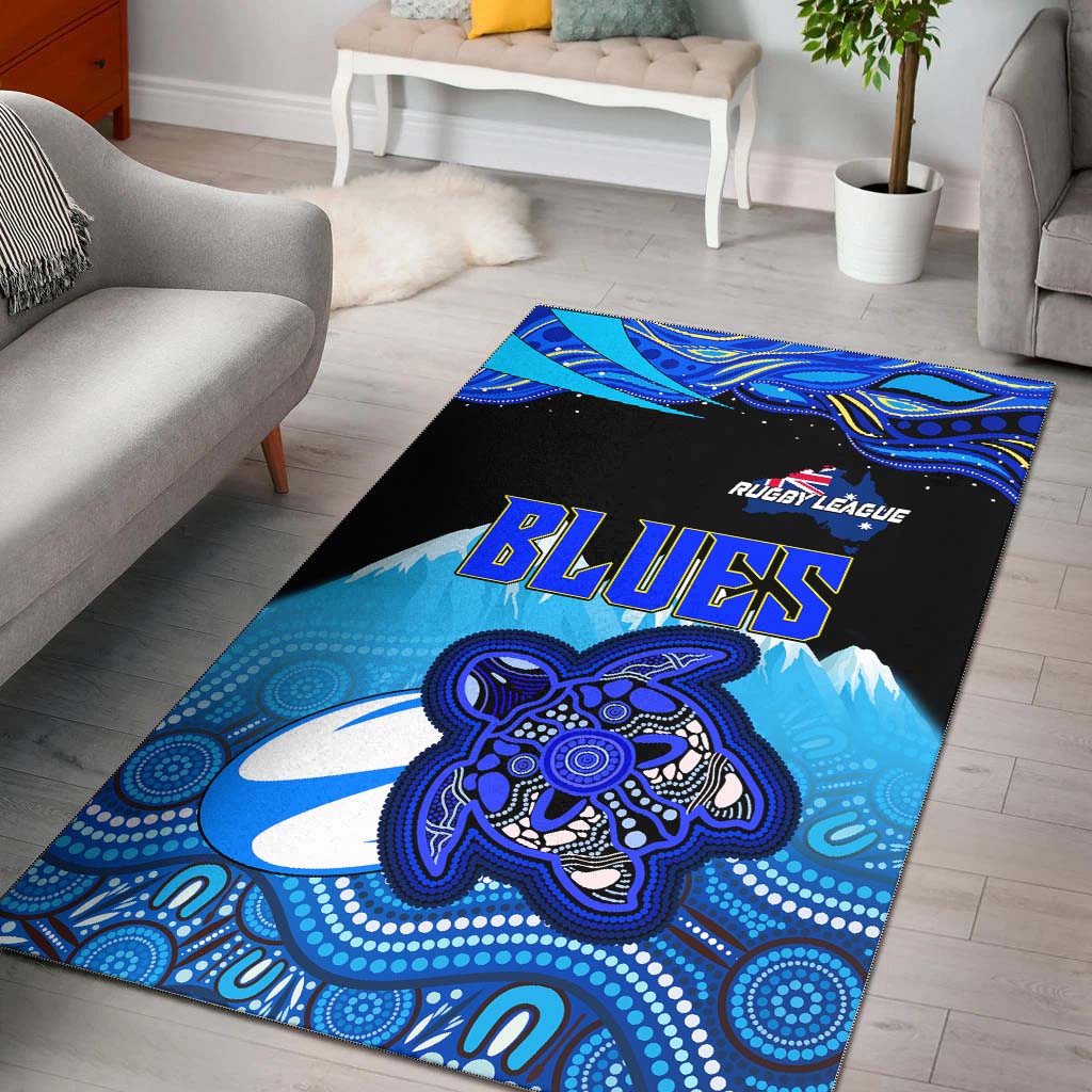 Blues Rugby Area Rug - Blues Rugby League Turtle and Mountain Aboriginal Culture Rug - Vibe Hoodie Shop