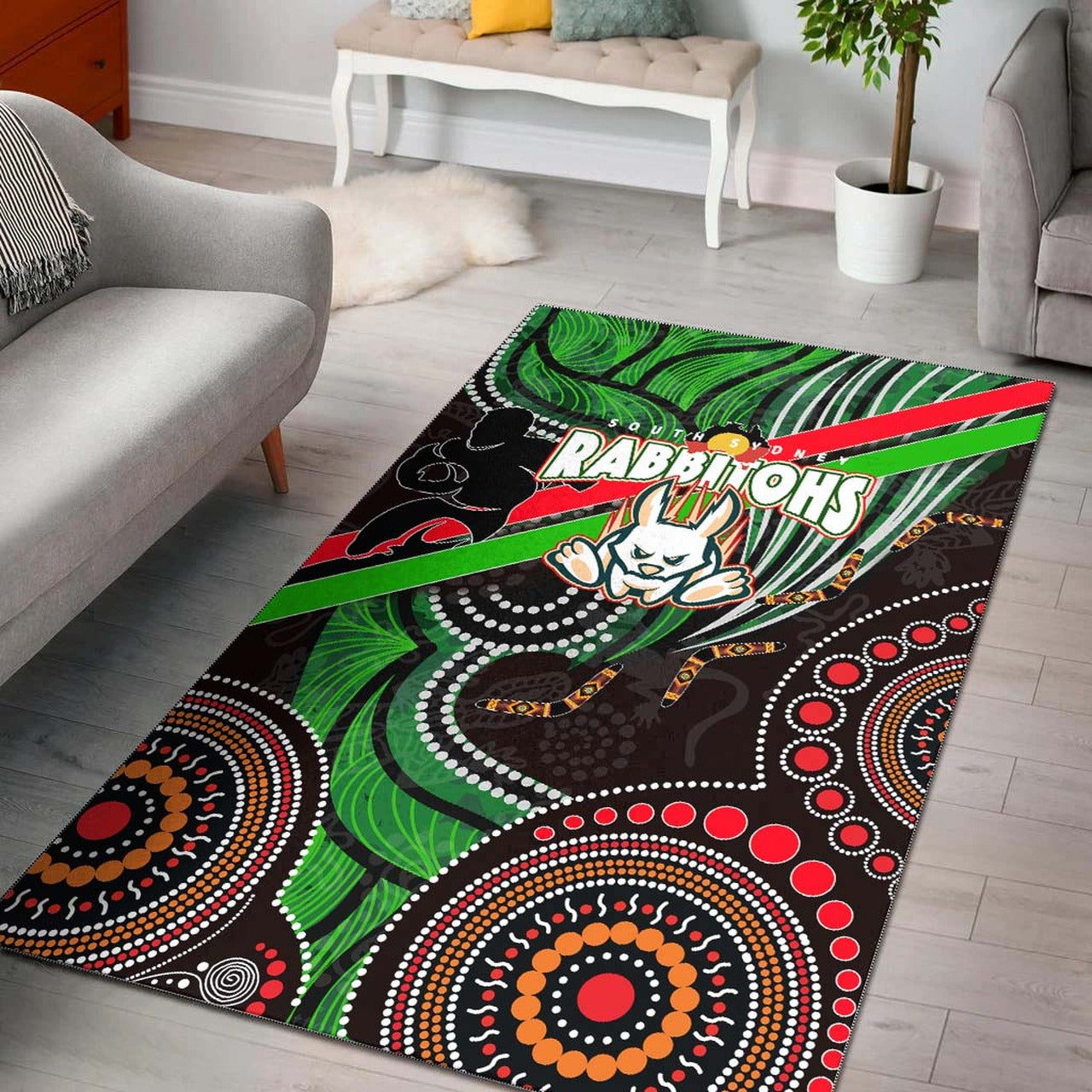 Rabbitohs Rugby ANZAC Aboriginal Rug - Rabbitohs Remembrance Day with Poppy Flower Rug LT10 - Vibe Hoodie Shop