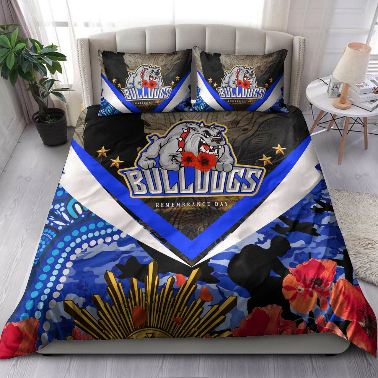 Bulldogs Rugby ANZAC Aboriginal Bedding Set - Poppy Flower Remembrance Day Bedding Set LT10 - Vibe Hoodie Shop
