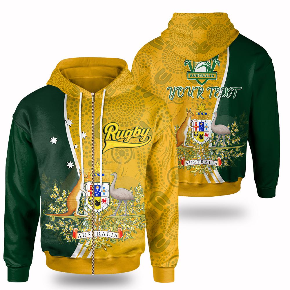 Personalised Zip - Up Hoodie - Australia Coat Of Arm In Rugby Style - Vibe Hoodie Shop