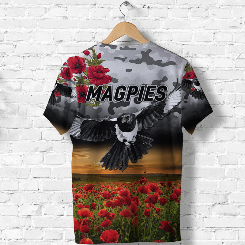 Collingwood Magpies ANZAC T shirt Poppy Vibes - Vibe Hoodie Shop