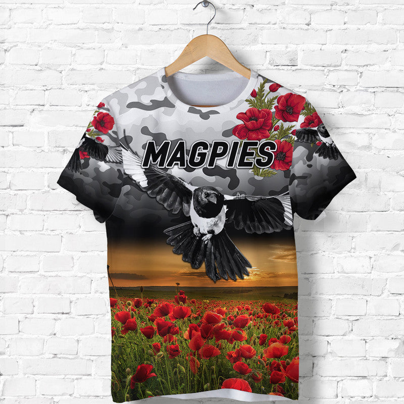(Custom Personalised) Collingwood Magpies ANZAC T shirt Poppy Vibes - Vibe Hoodie Shop