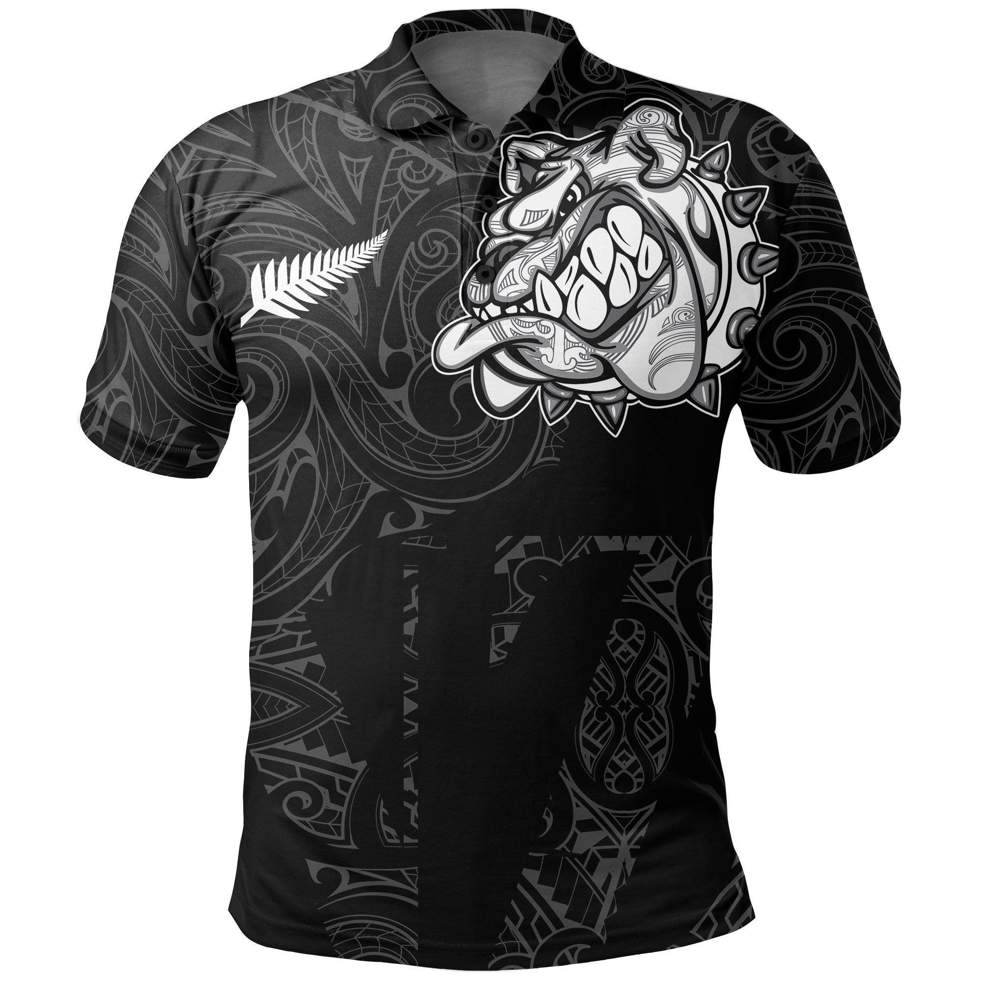 New Zealand Maori Polo Shirt, Maori Bulldog Golf Shirts - Black - Vibe Hoodie Shop