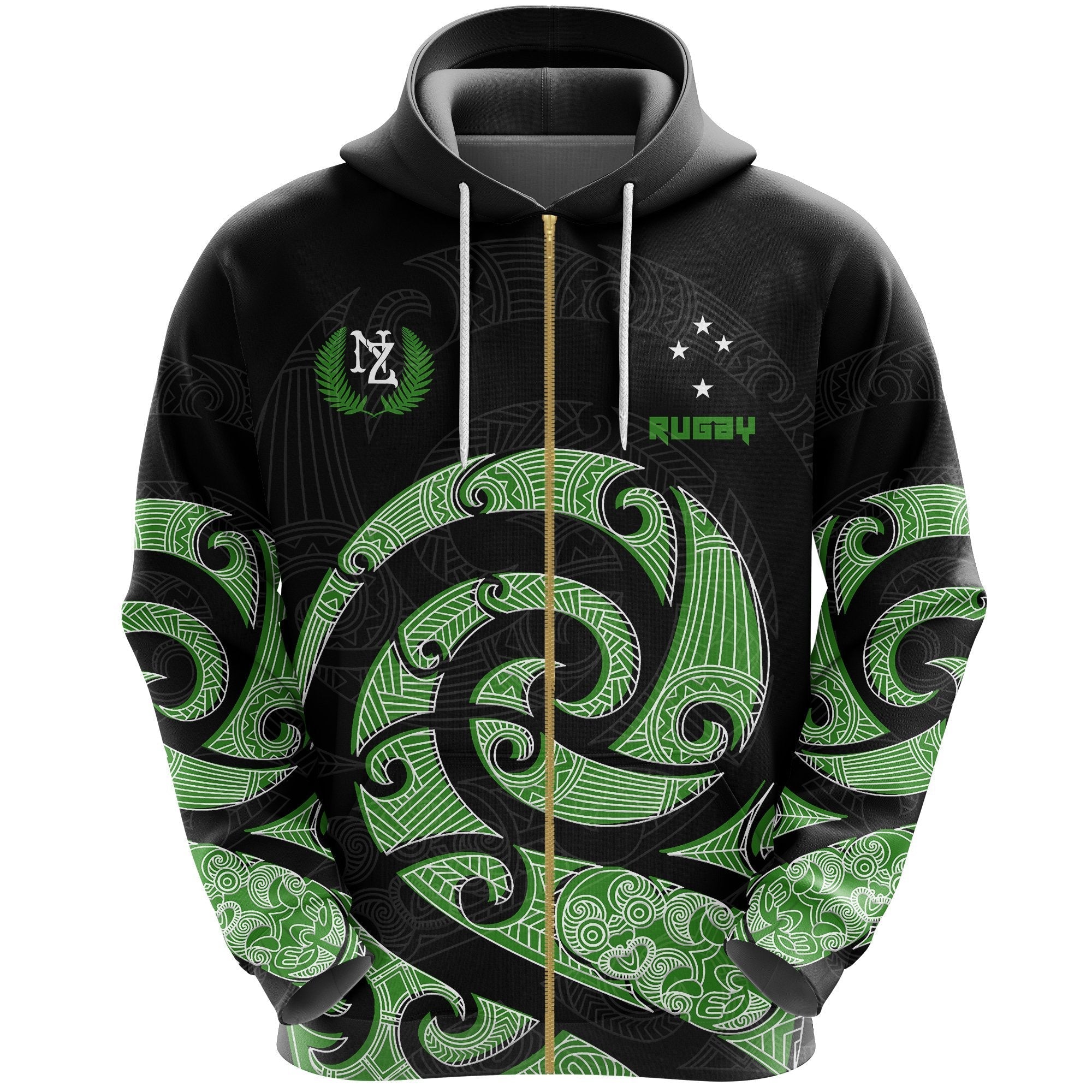New Zealand Maori Rugby Kirituhi Tattoo Zip Hoodie - Vibe Hoodie Shop