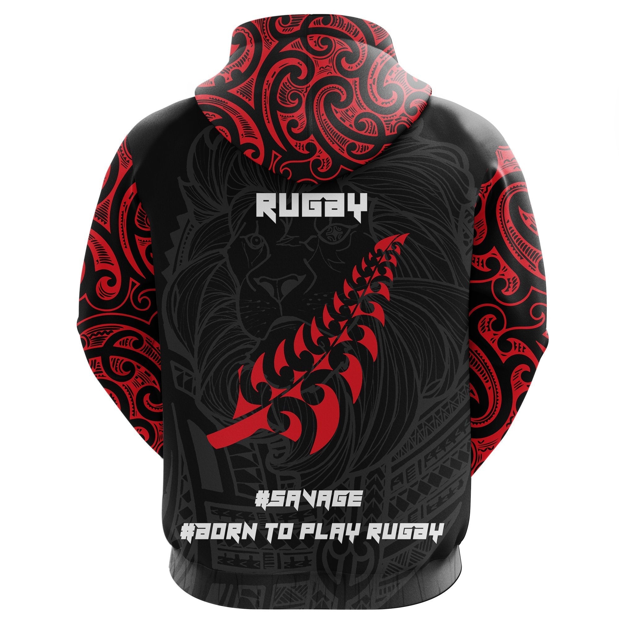 New Zealand Maori Lion Rugby Hoodie - Red - Vibe Hoodie Shop