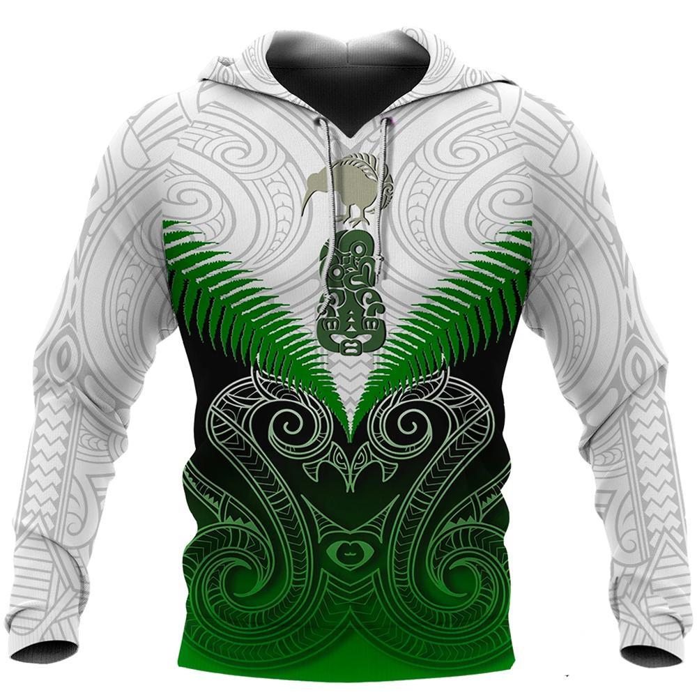 New Zealand Green Rugby Hoodie, Maori Manaia Pullover Hoodie - Vibe Hoodie Shop