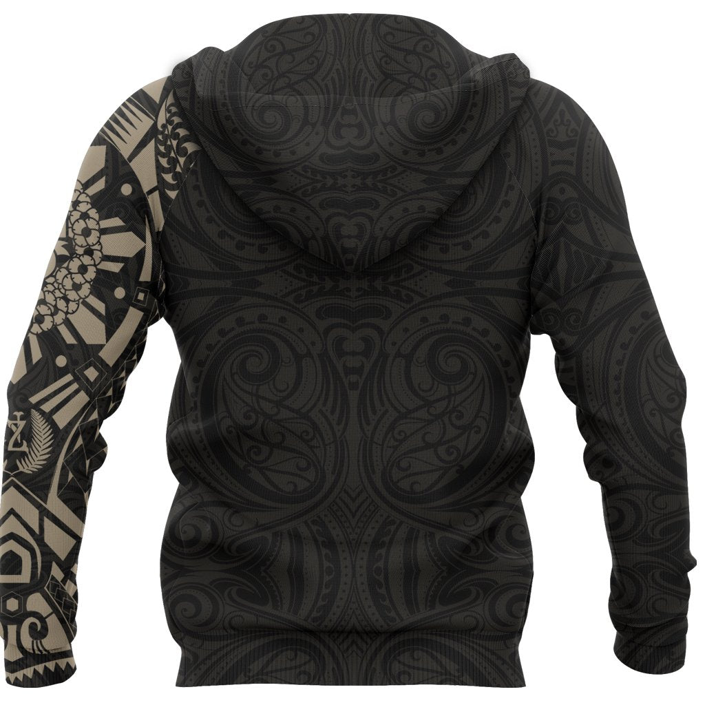 ANZAC New Zealand Zip Hoodie, Maori Poppies Tattoo Full Zip Hoodie - Tan - Vibe Hoodie Shop
