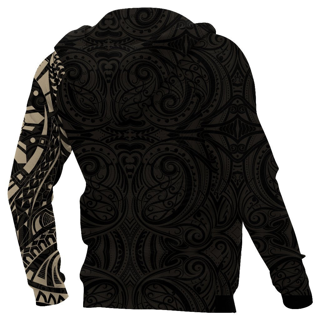 ANZAC New Zealand Zip Hoodie, Maori Poppies Tattoo Full Zip Hoodie - Tan - Vibe Hoodie Shop