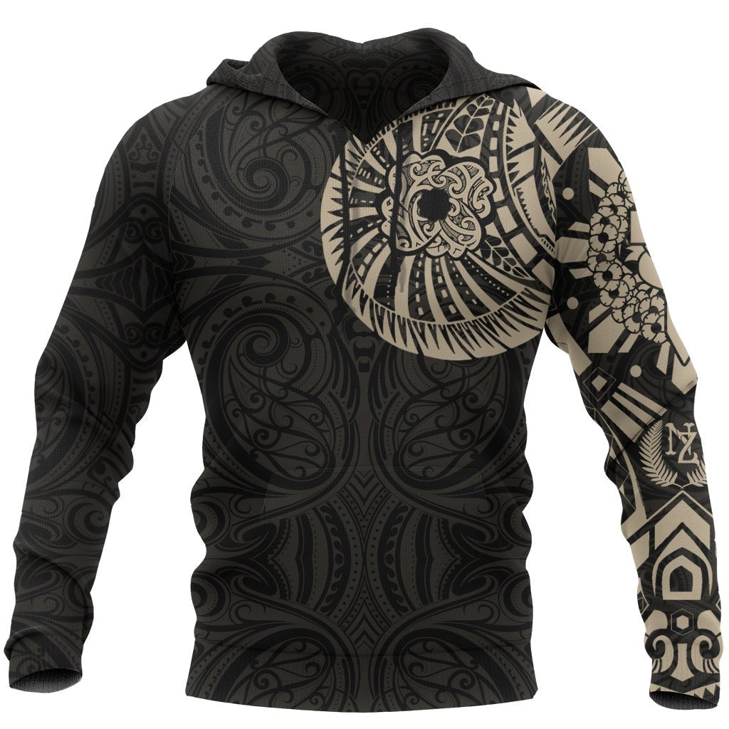 ANZAC New Zealand Hoodie, Maori Poppies Tattoo Pullover Hoodie - Tan - Vibe Hoodie Shop