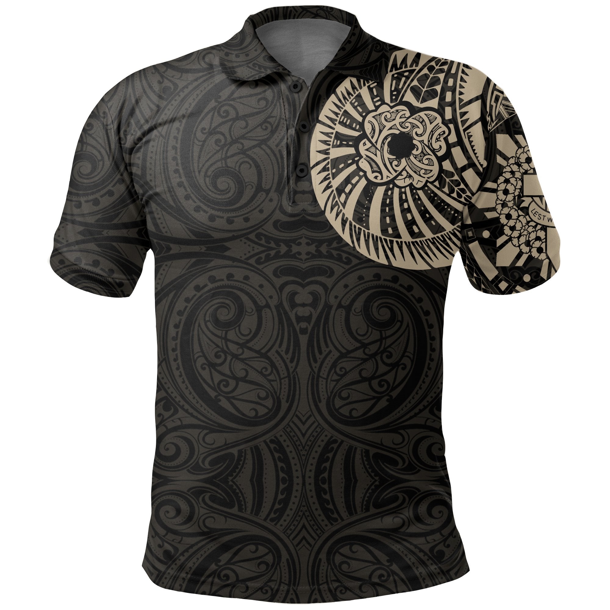 ANZAC New Zealand Polo Shirt, Maori Poppies Tattoo Golf Shirts - Tan - Vibe Hoodie Shop