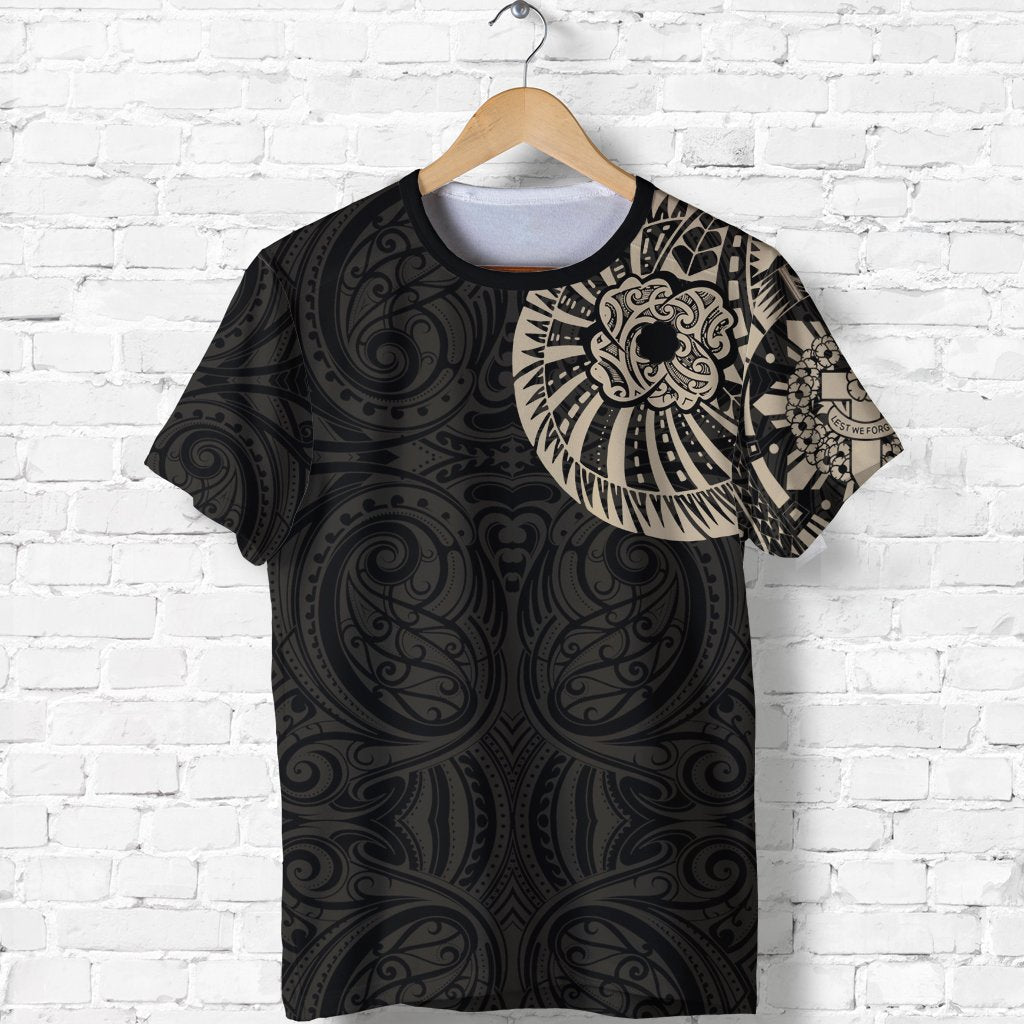 ANZAC New Zealand T shirt, Maori Poppies Tattoo Shirt - Tan - Vibe Hoodie Shop
