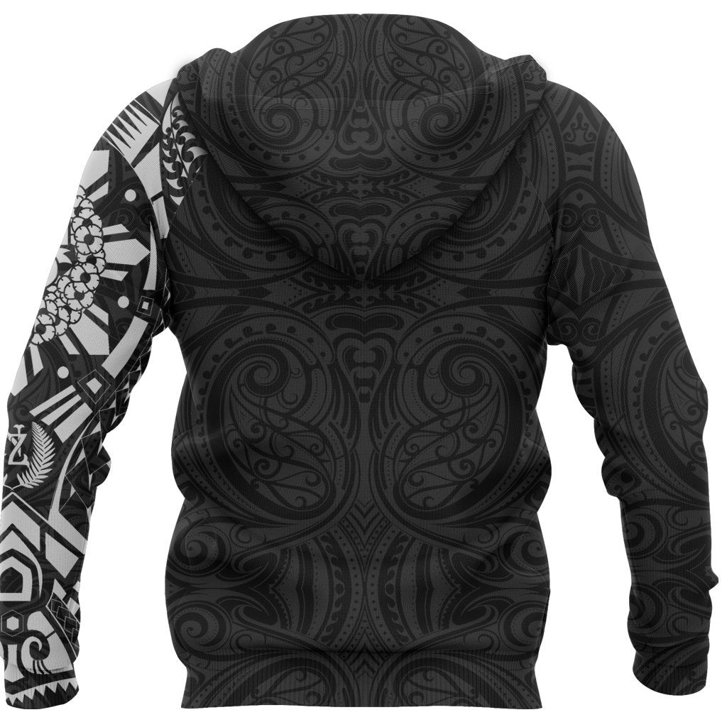 ANZAC New Zealand Zip Hoodie, Maori Poppies Tattoo Full Zip Hoodie - White - Vibe Hoodie Shop